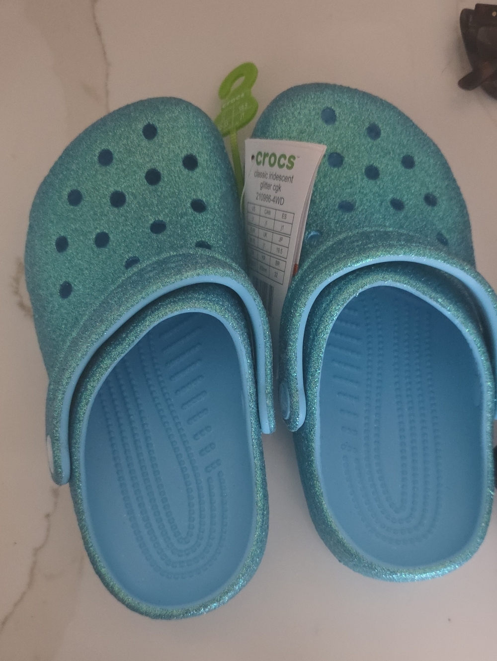 CROCS Kids Iridescent Aqua Glitter Clogs